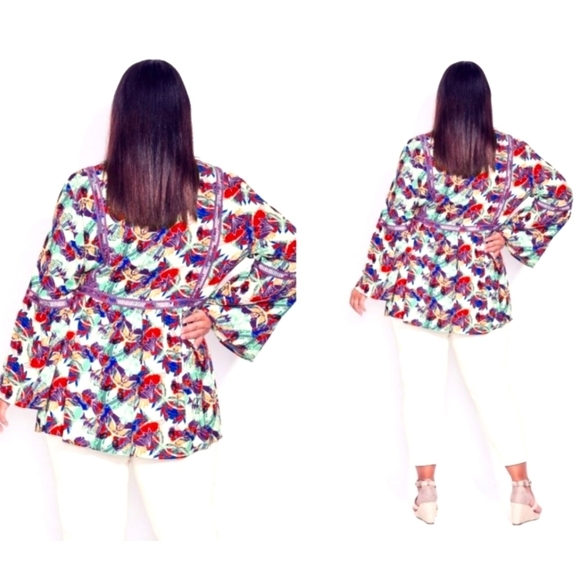 #023 AVENUE - Boho Bell Sleeve Ruffle Sharkbite Hem Top Blouse Size: 22/24W (3X) - Picture 3 of 6